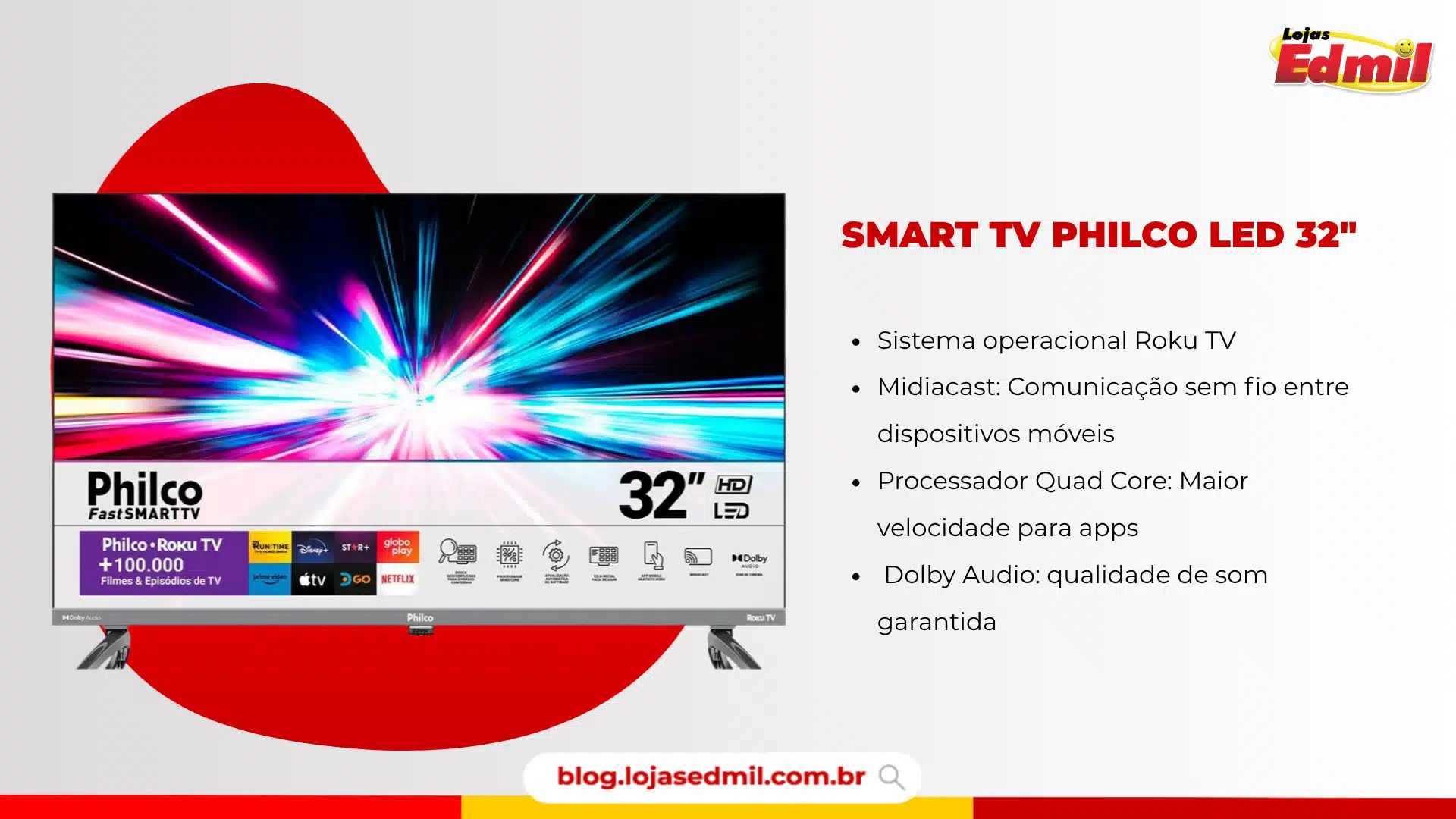 Smart TV Philco PTV32K34RKGB LED 32" Roku TV, Midiacast e Dolby Audio