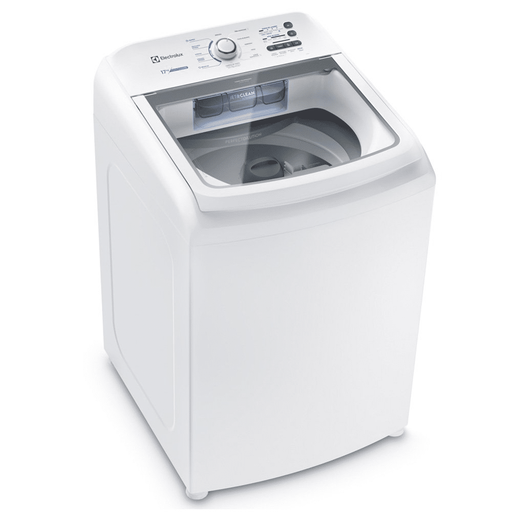 Electrolux 17kg LED17 com tampa de vidro e painel digital.