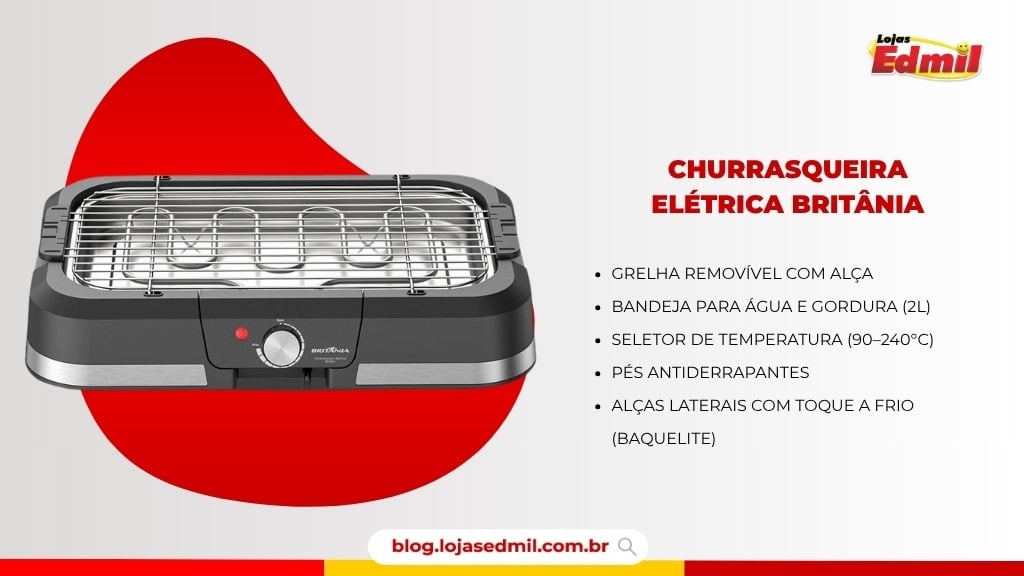 Churrasqueira elétrica compacta e eficiente, perfeita para preparar carnes deliciosas no churrasco em casa, sem a complicação do carvão.