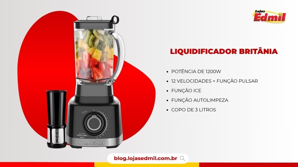 Liquidificador Britânia Diamante 800, ideal para preparar sucos refrescantes com as frutas da estação no verão.