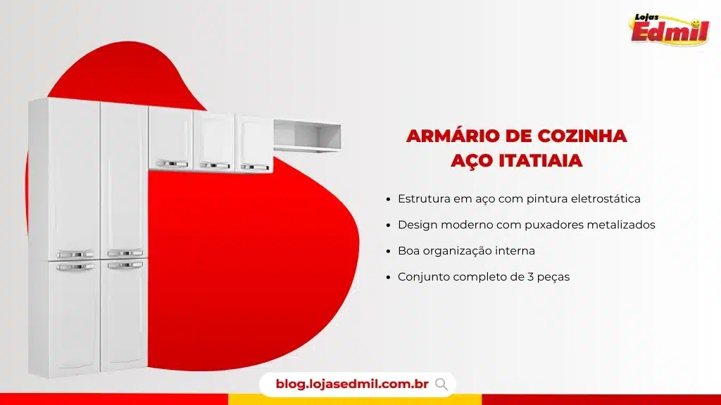 Armário de cozinha de aço Itatiaia branco, kit com 3 peças.